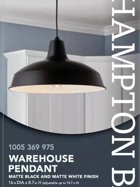 Hampton Bay Warehouse Pendant Light  Matte  Black